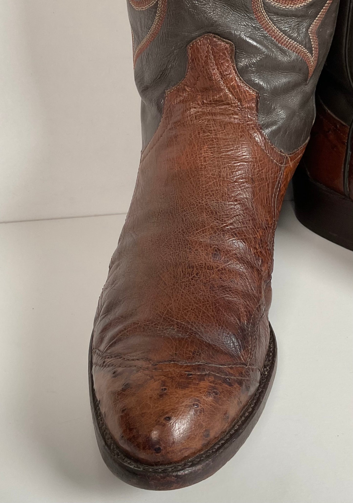 Vintage Larry Mahan Exotic Ostrich Wingtip Cowboy Boots 10.5 D Smooth Pin Quill