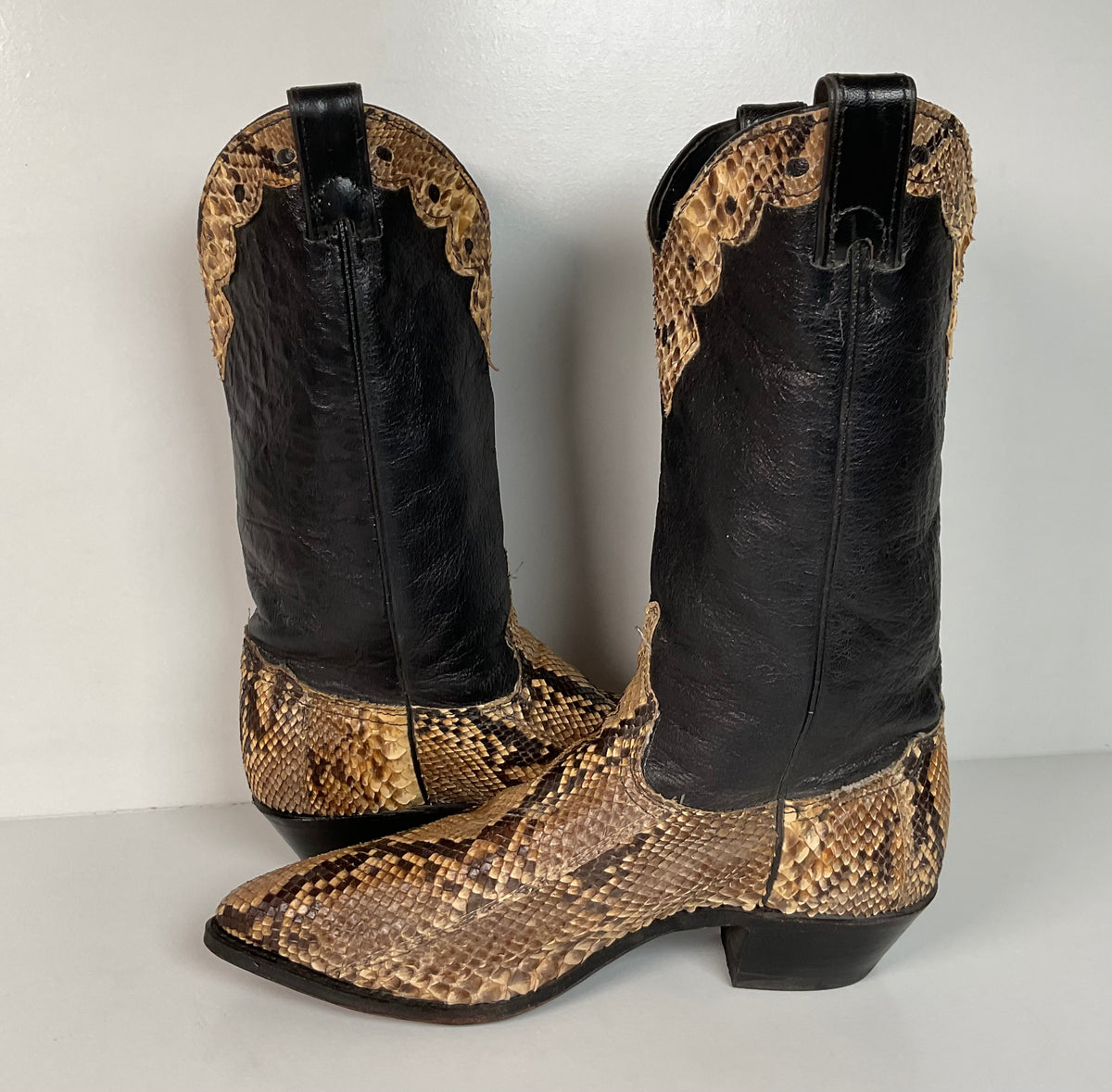 Vintage Abilene Snakeskin Cowgirl Boots | Tooled Python Overlay | Women’s 7.5 M