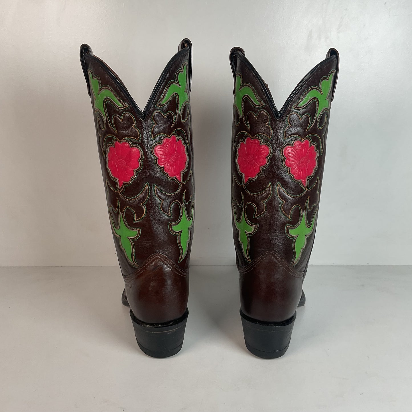 Vintage 1970s Texas Poppy Flower Cowgirl Boots 8 M USA Made