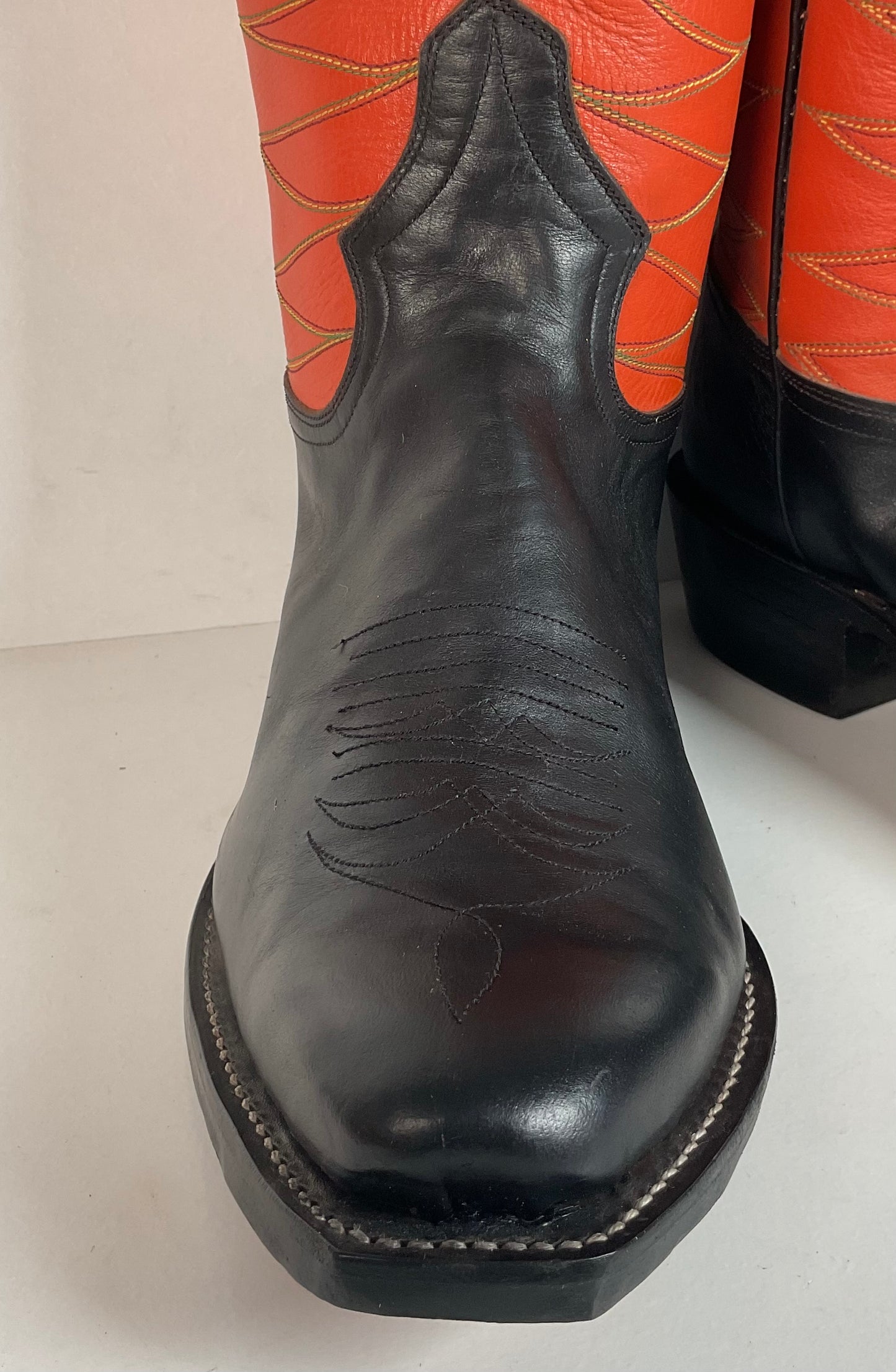 Custom Square Toe Cowboy Boots | Orange Shaft | Black Calf Vamp | Men’s 11 Wide