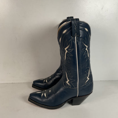 Vintage Tony Lama Blue Tooled Cowboy Boots Men’s 7 D | Women’s 8 Gold Label