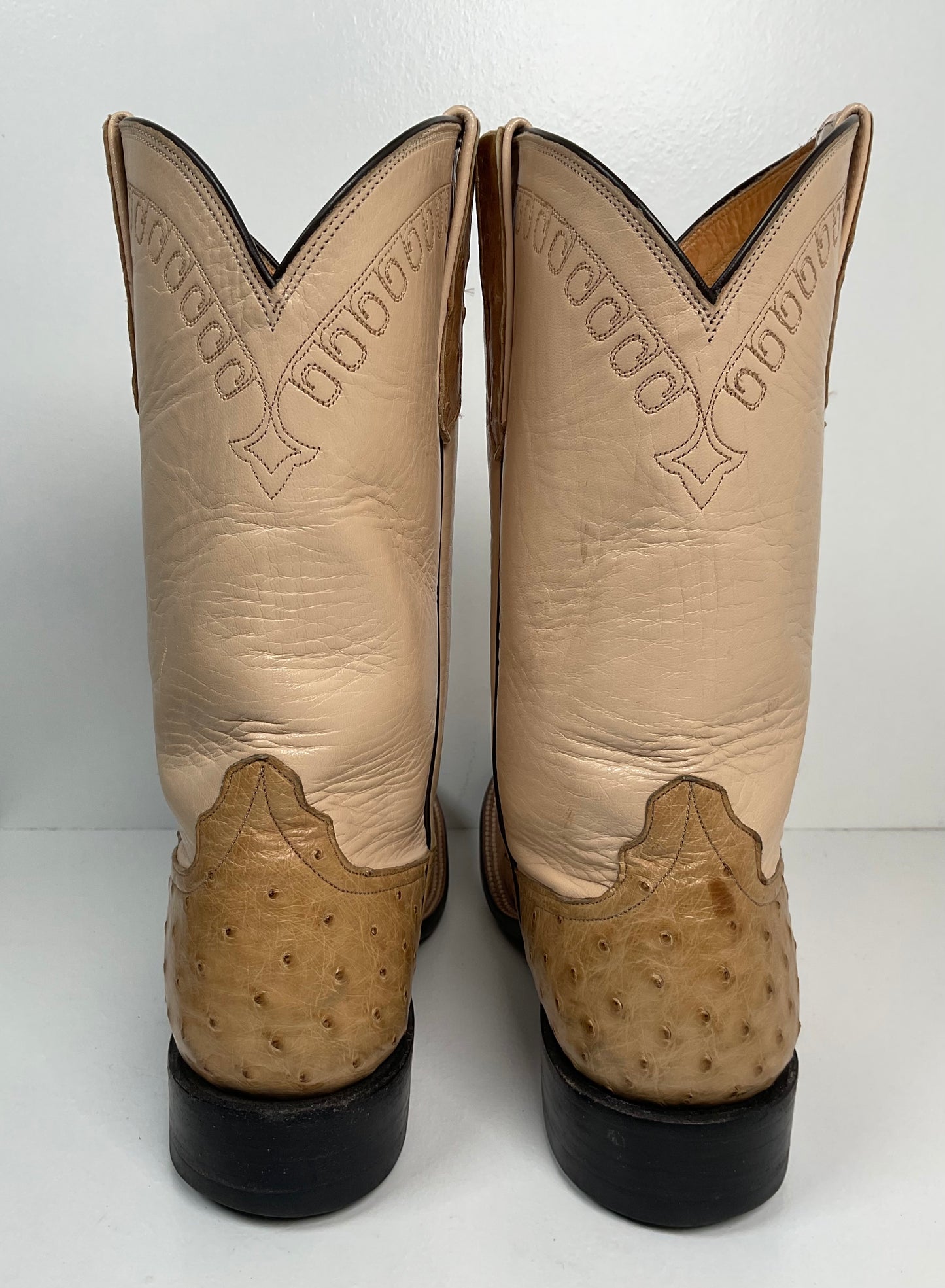 Rios Of Mercedes Exotic Ostrich Quill Roper Boots 9.5 B Golden Tan