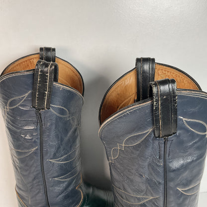 Vintage 1960s Tony Lama Emerald Green Cowboy Boots 10 E Distressed Gold Label