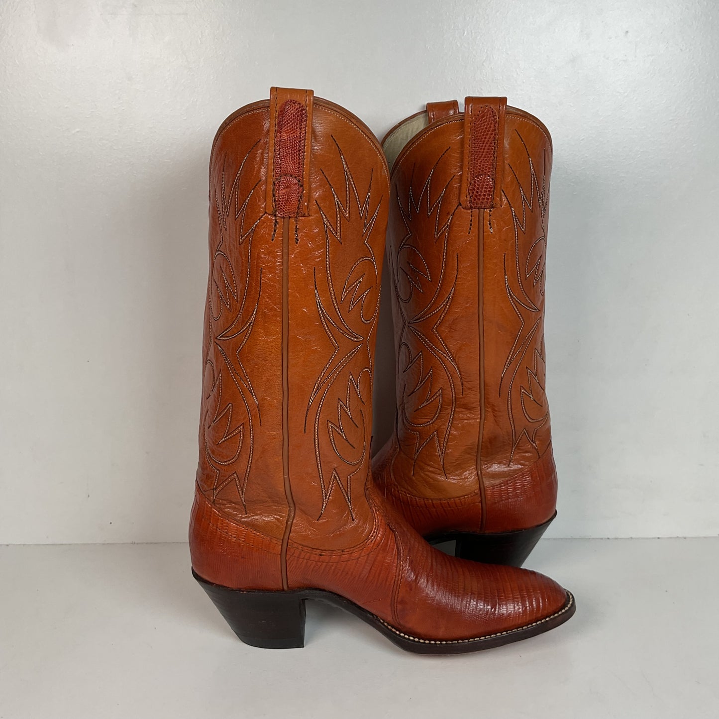 Vintage Dan Post Golden Spur Cowgirl Boots 7.5 C USA Made Lizard Teju