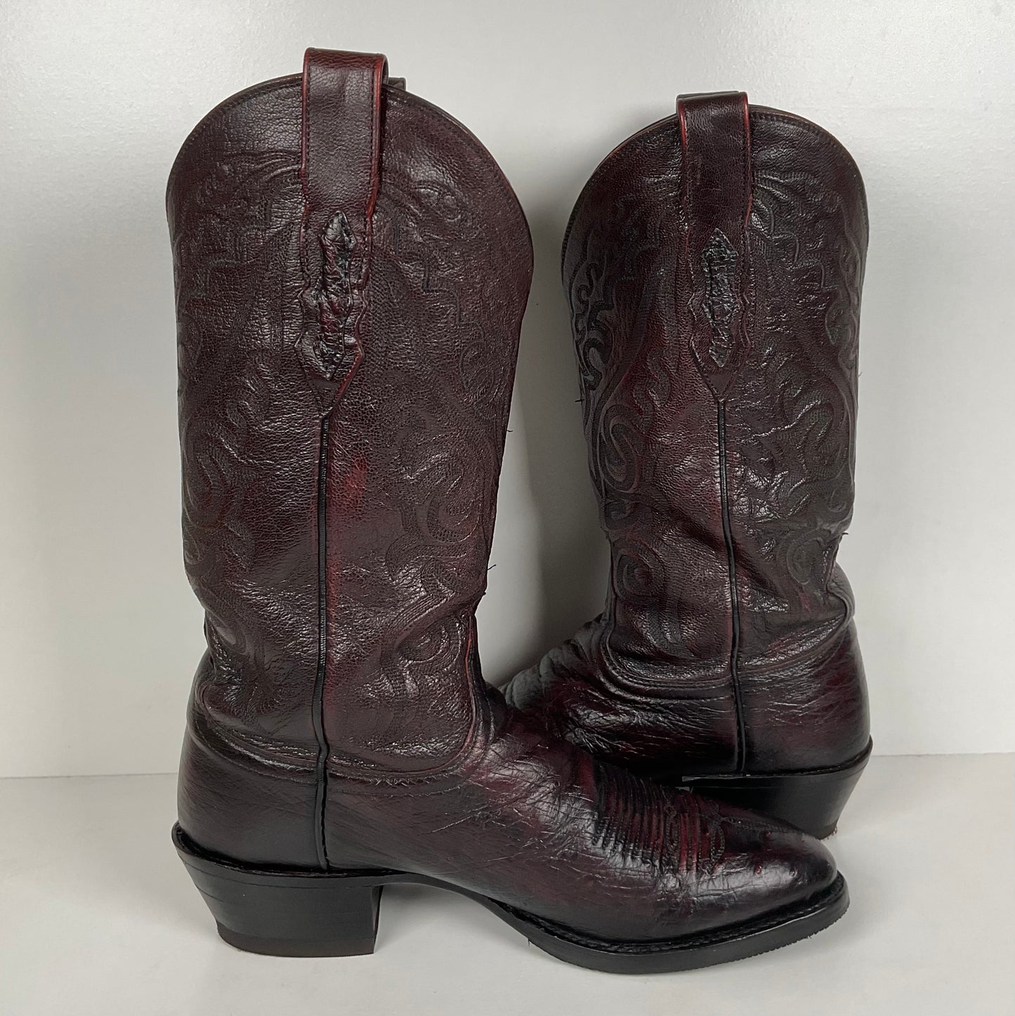 Lucchese 2000 Smooth Ostrich Cowboy Boots | Black Cherry | Exotic | Men’s 8.5 D