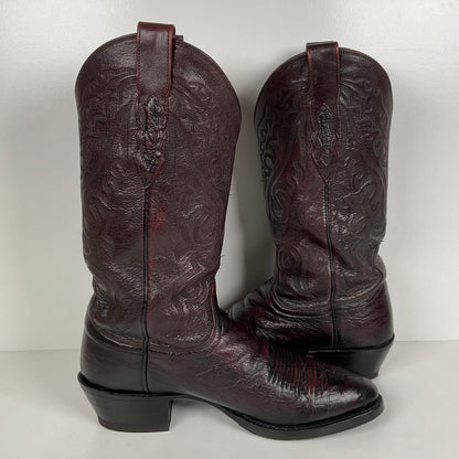 Lucchese 2000 Smooth Ostrich Cowboy Boots | Black Cherry | Exotic | Men’s 8.5 D