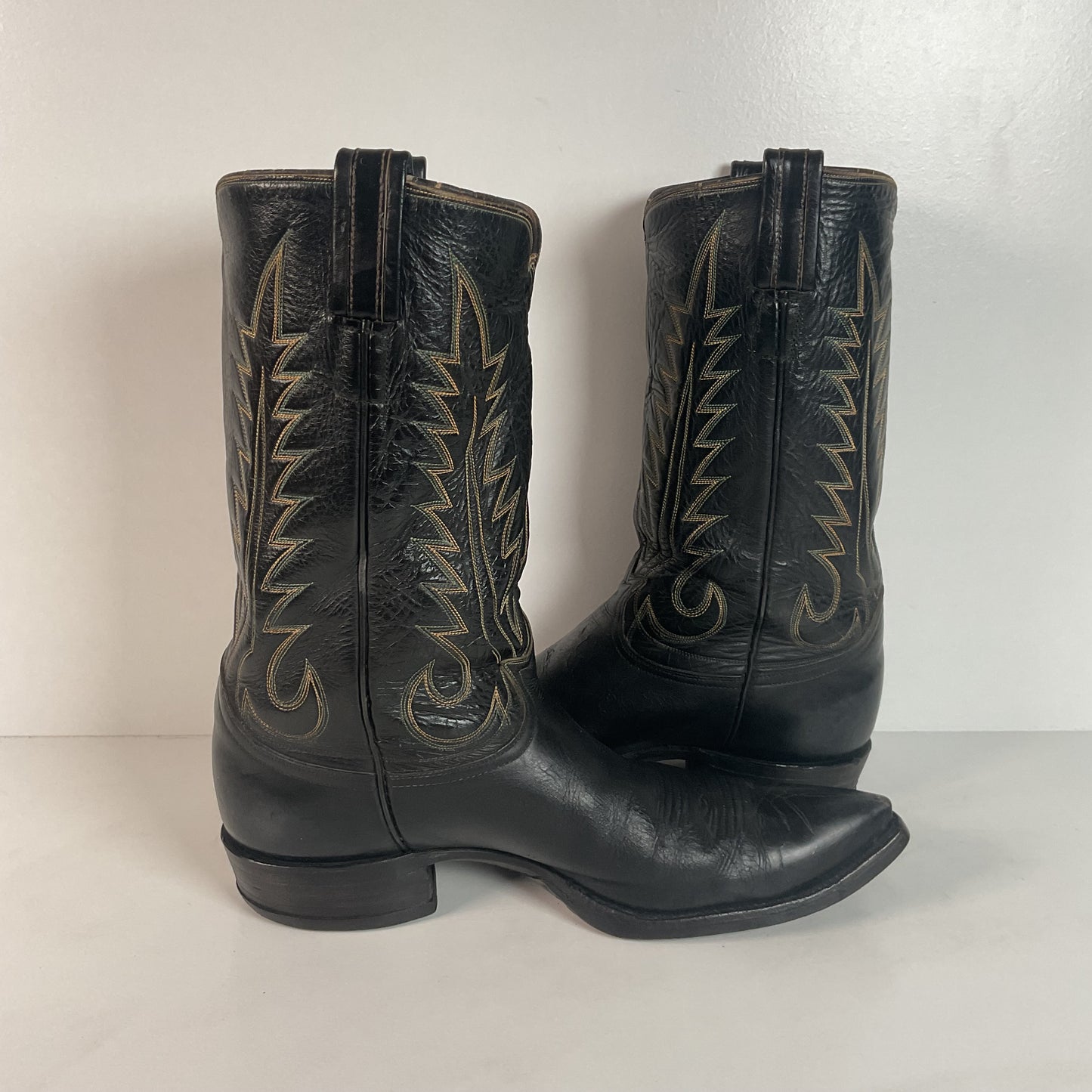 1950s Tony Lama Cowboy Boots | Black | Distressed | Men’s 9.5
