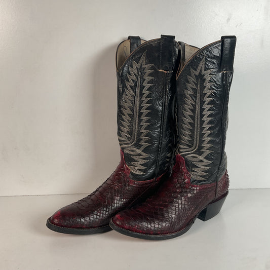 Python Snakeskin Cowboy Boots | Burgundy | Men’s 7 D | Women’s 8