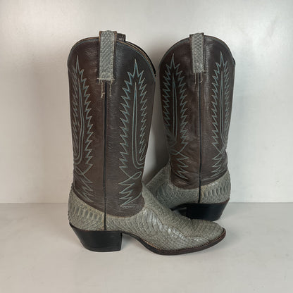Vintage Dan Post Grey Python Cowgirl Boots 8 C USA Made