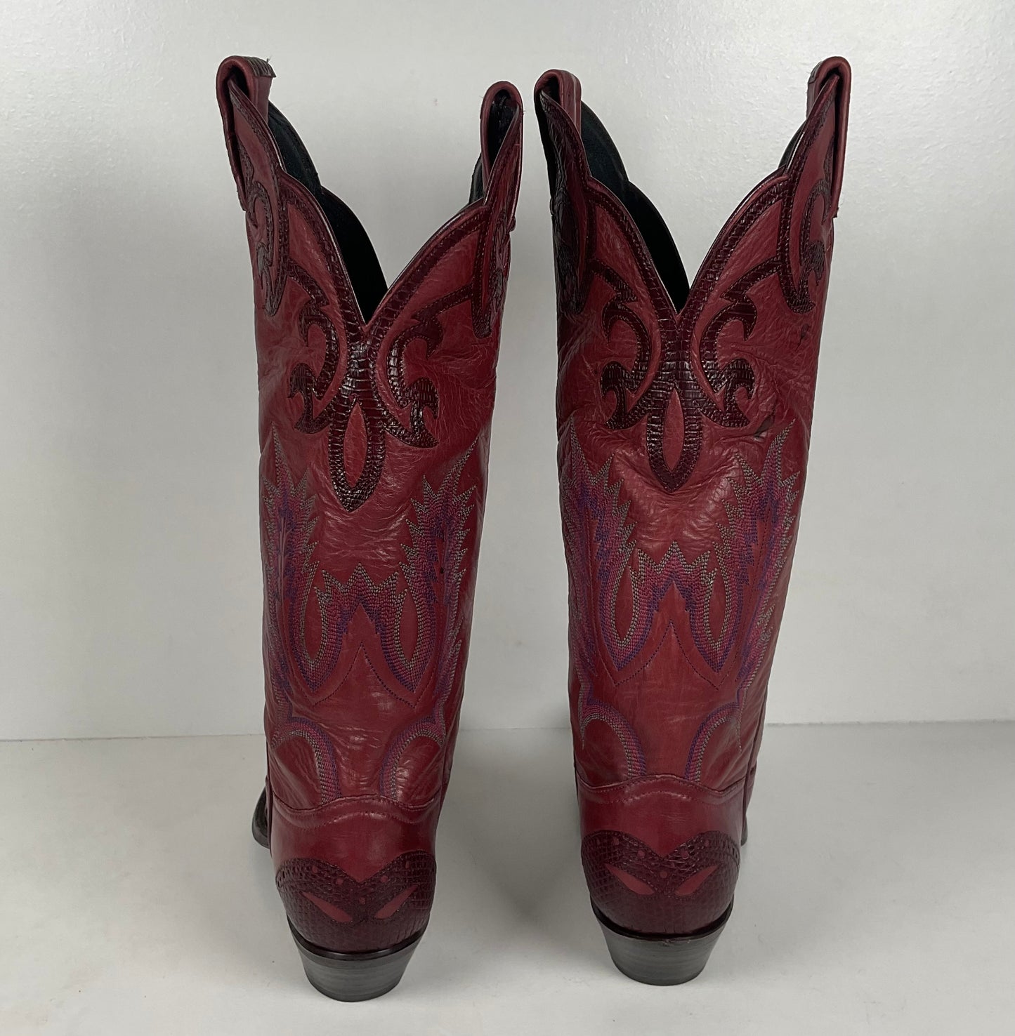 Tony Lama Lizard Wingtip Cowgirl Boots | Overlays | Cranberry | Women’s 6.5 M