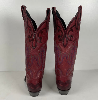Tony Lama Lizard Wingtip Cowgirl Boots | Overlays | Cranberry | Women’s 6.5 M