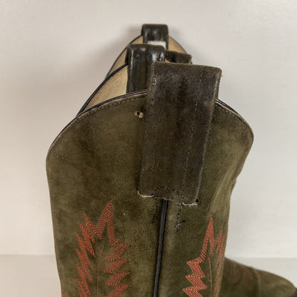 Vintage Hyer Cowboy Boots | 1980s | Olive Green Suede | Women’s 6.5 B