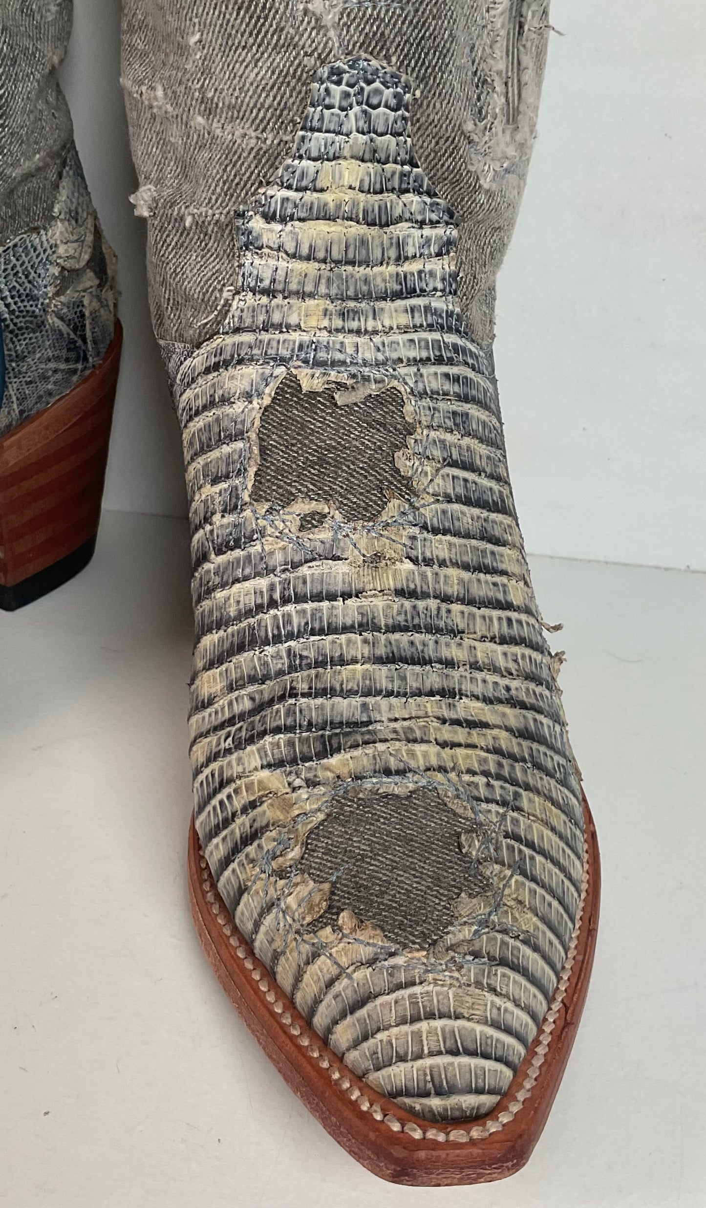 Dan Post Buckshot Lizard Cowgirl Boots 7.5 M Halloween Denim