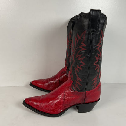 Vintage Justin Teju Lizard Cowgirl Boots | USA Made | Ruby Red | Women’s 7.5 B