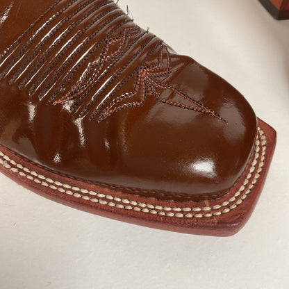 Lucchese 2000 Patent Leather Cowgirl Boots | Square Toe | Brown | USA Made | 6.5 C
