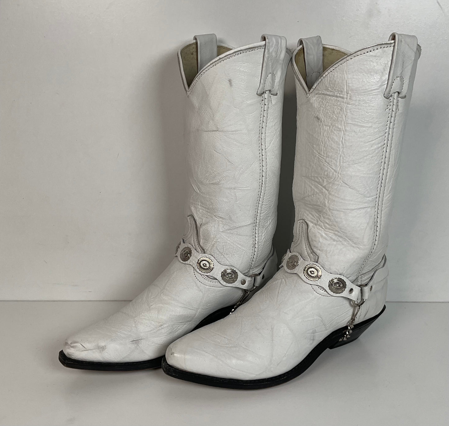 Abilene Wedding White Western Harness Boots 7.5 M Cowgirl