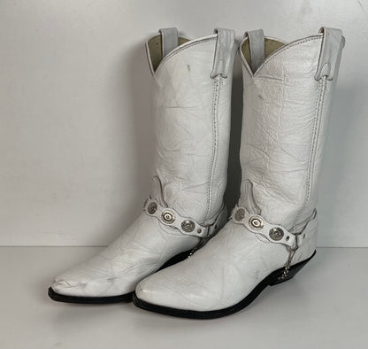 Abilene Wedding White Western Harness Boots 7.5 M Cowgirl