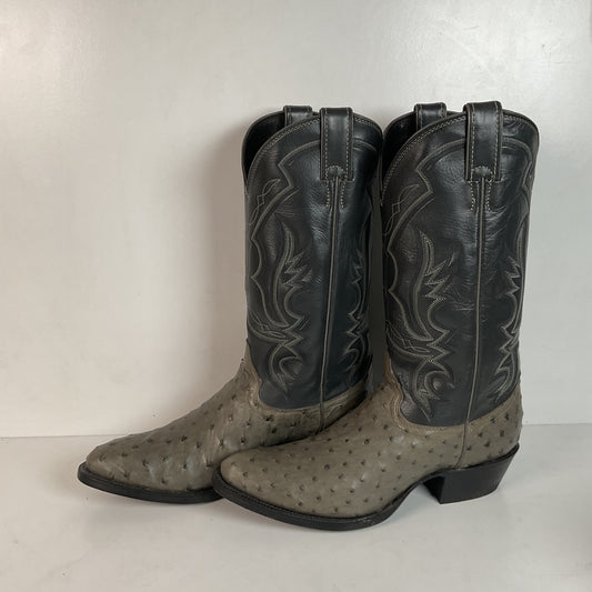 Vintage Justin Grey Ostrich Quill Cowboy Boots 9.5 D Exotic USA Made