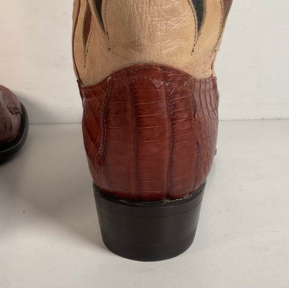 Tony Lama Royal Caiman Cowgirl Boots 7.5 M Belly Cut Tooled