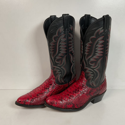 Vintage Laredo Ruby Red Python Snakeskin Cowboy Boots 8 D USA Made Back Cut