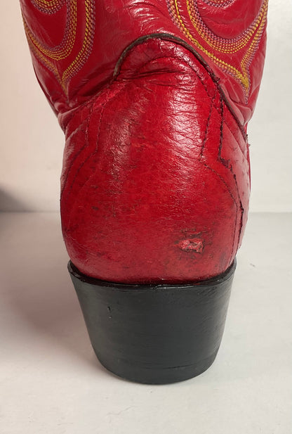 Vintage Larry Mahan Cherry Red Pin Quill Ostrich Cowboy Boots 10.5 D Recraft