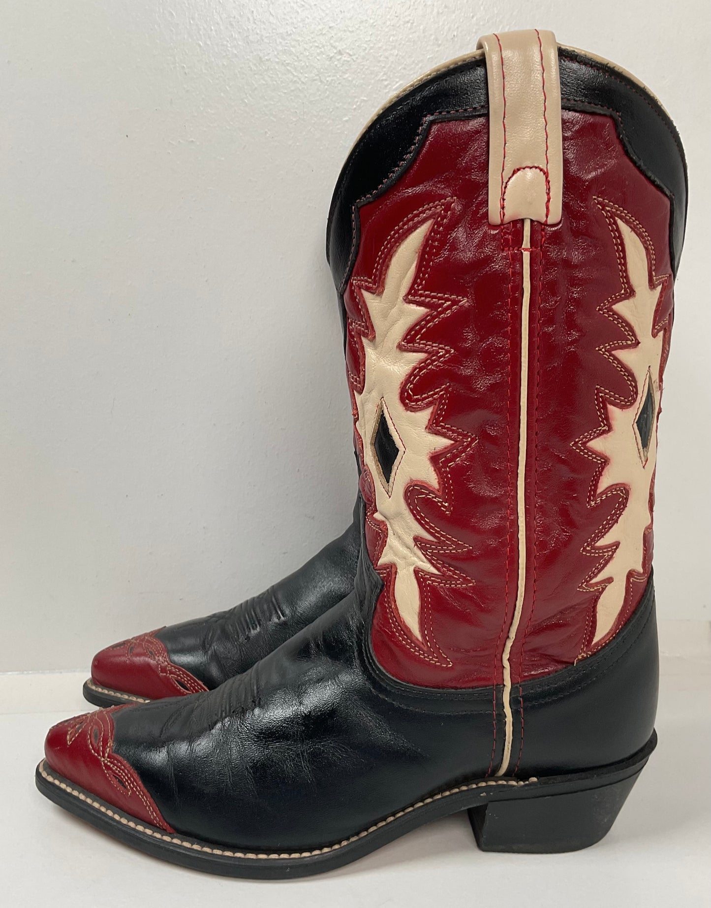 Vintage Dingo Acme Wingtip Cowgirl Boots 7 M USA Made Tooled Inlay