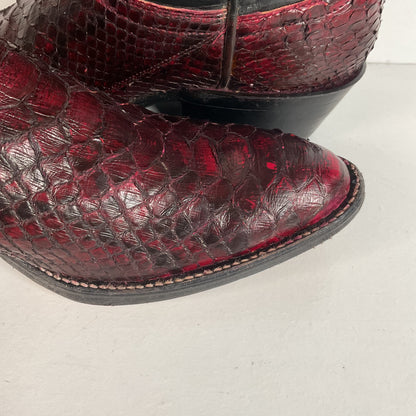 Python Snakeskin Cowboy Boots | Burgundy | Men’s 7 D | Women’s 8