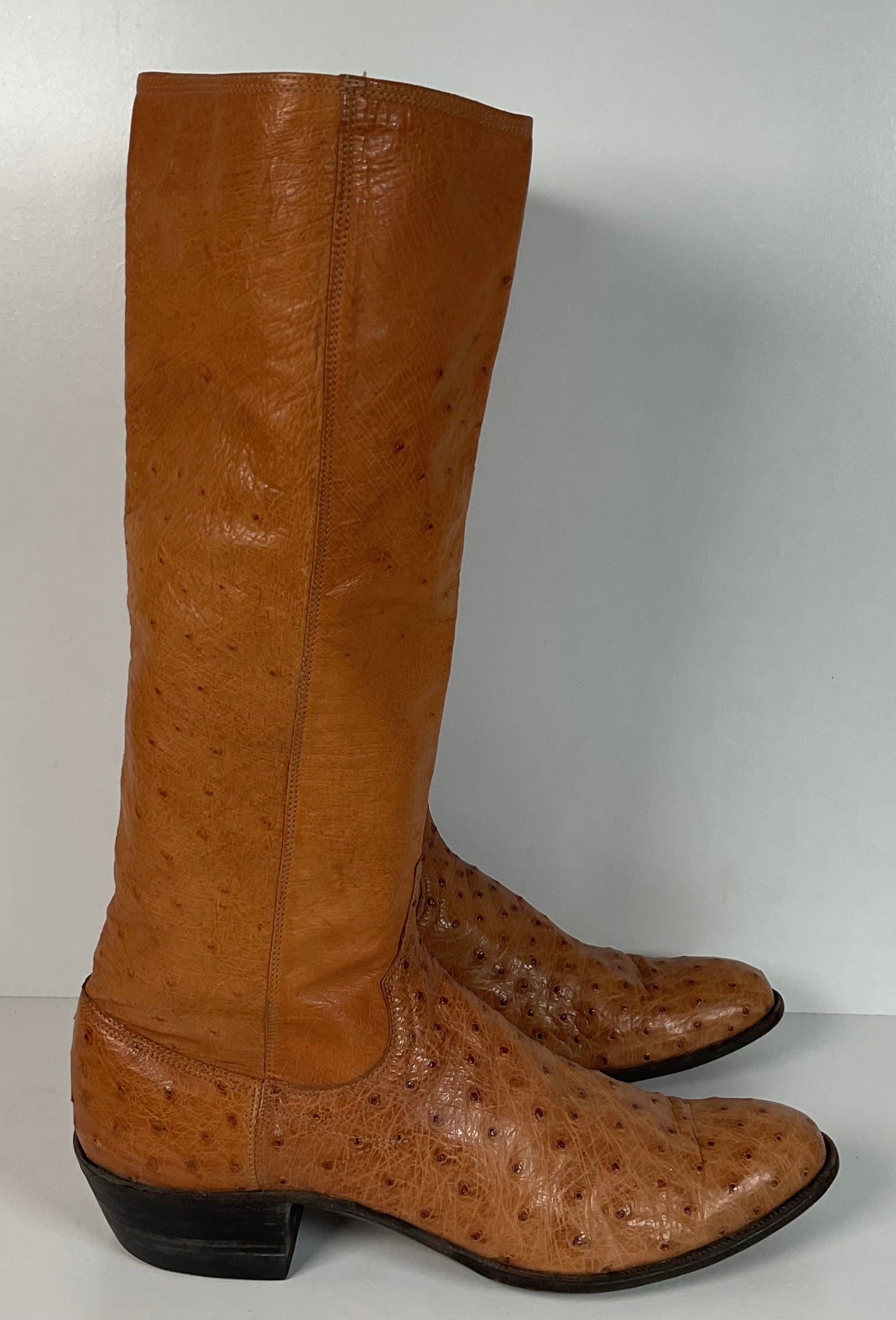 Custom Tall Ostrich Quill Riding Boots 7.5-8 Exotic Cowgirl