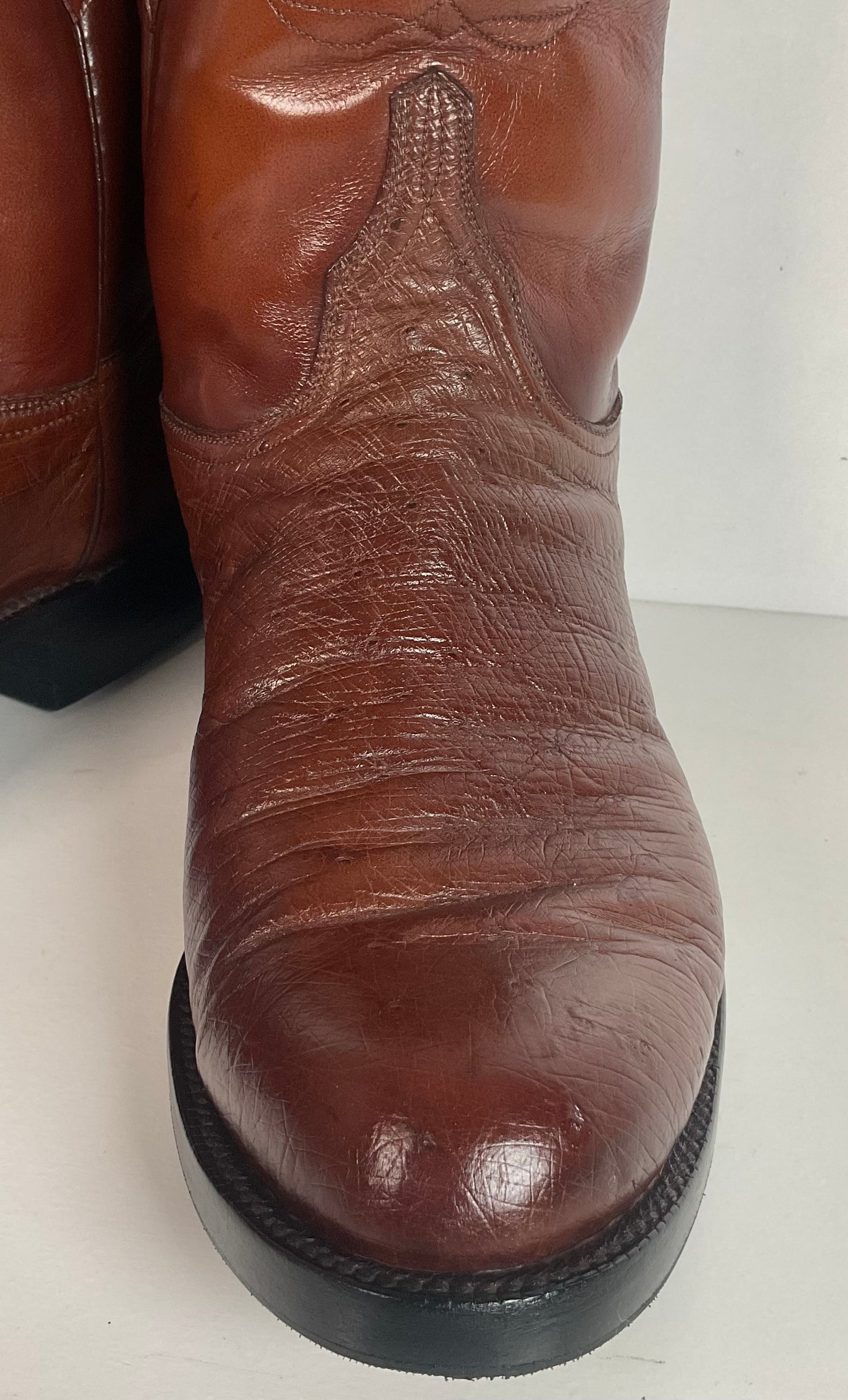 Vintage Lucchese Handmade Smooth Cigar Ostrich Roper Boots 10 D Exotic Cowboy
