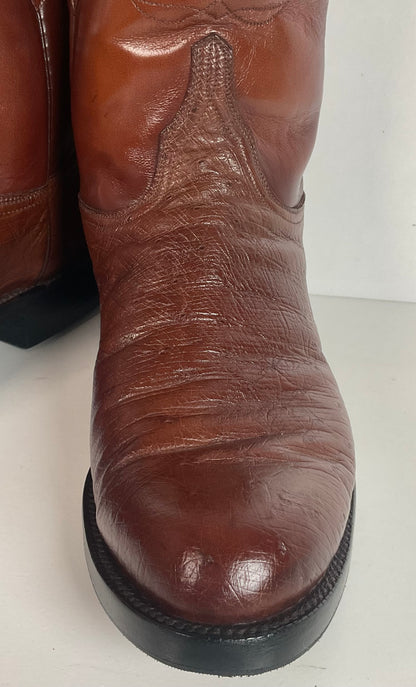 Vintage Lucchese Handmade Smooth Cigar Ostrich Roper Boots 10 D Exotic Cowboy
