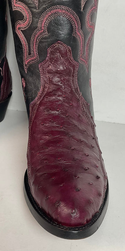 Corral Plum Ostrich Quill Cowgirl Boots 8 M Exotic Triad