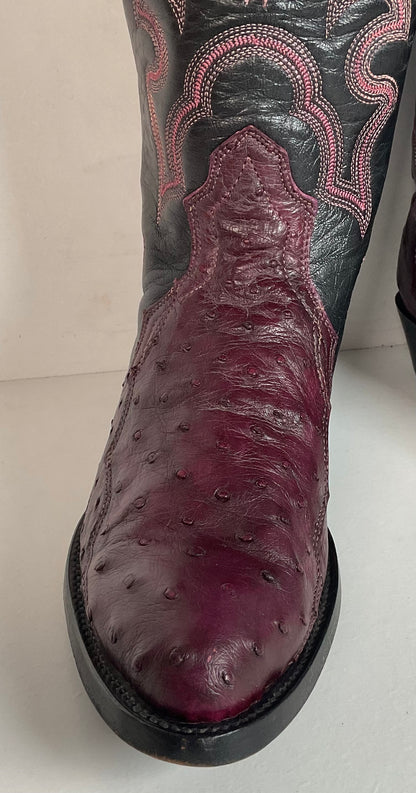 Corral Plum Ostrich Quill Cowgirl Boots 8 M Exotic Triad