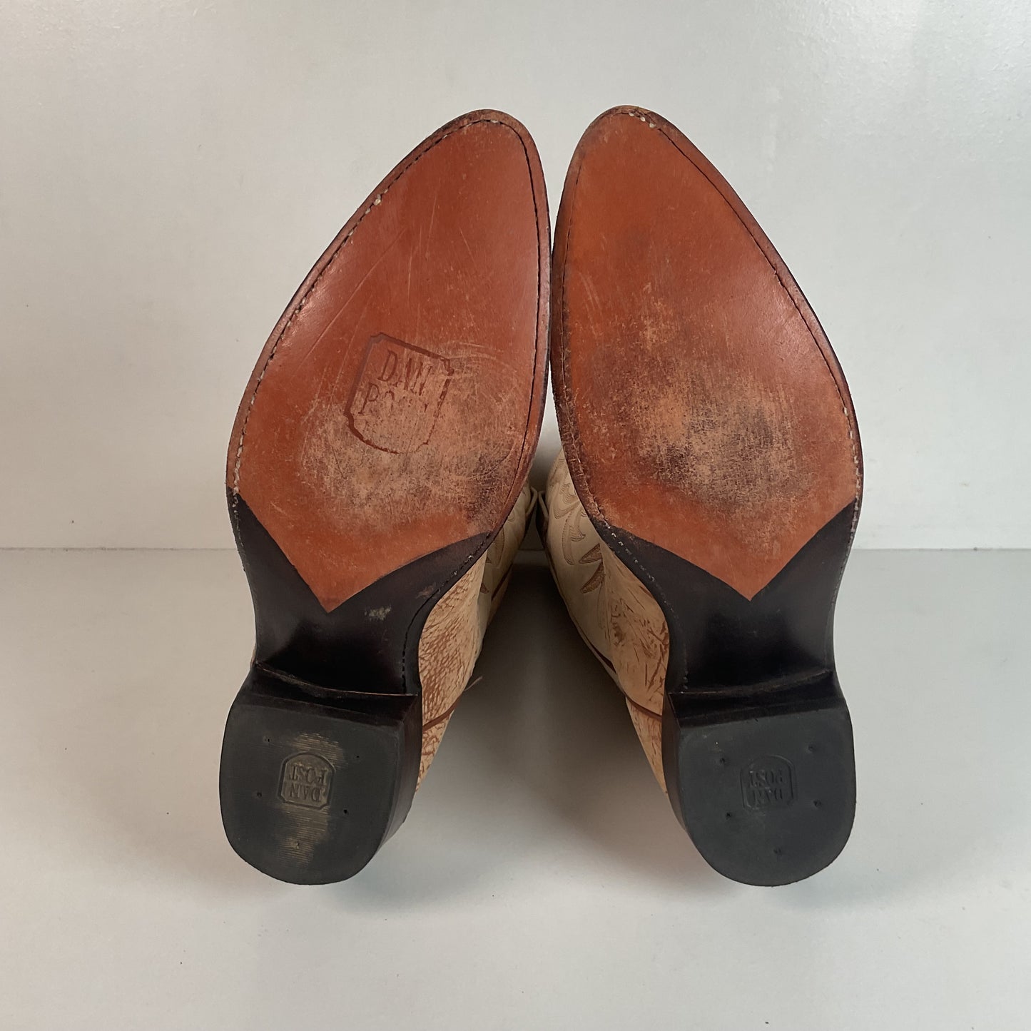 Vintage Dan Post Sueded Shoulder Cowboy Boots 10 D USA Crème Custom