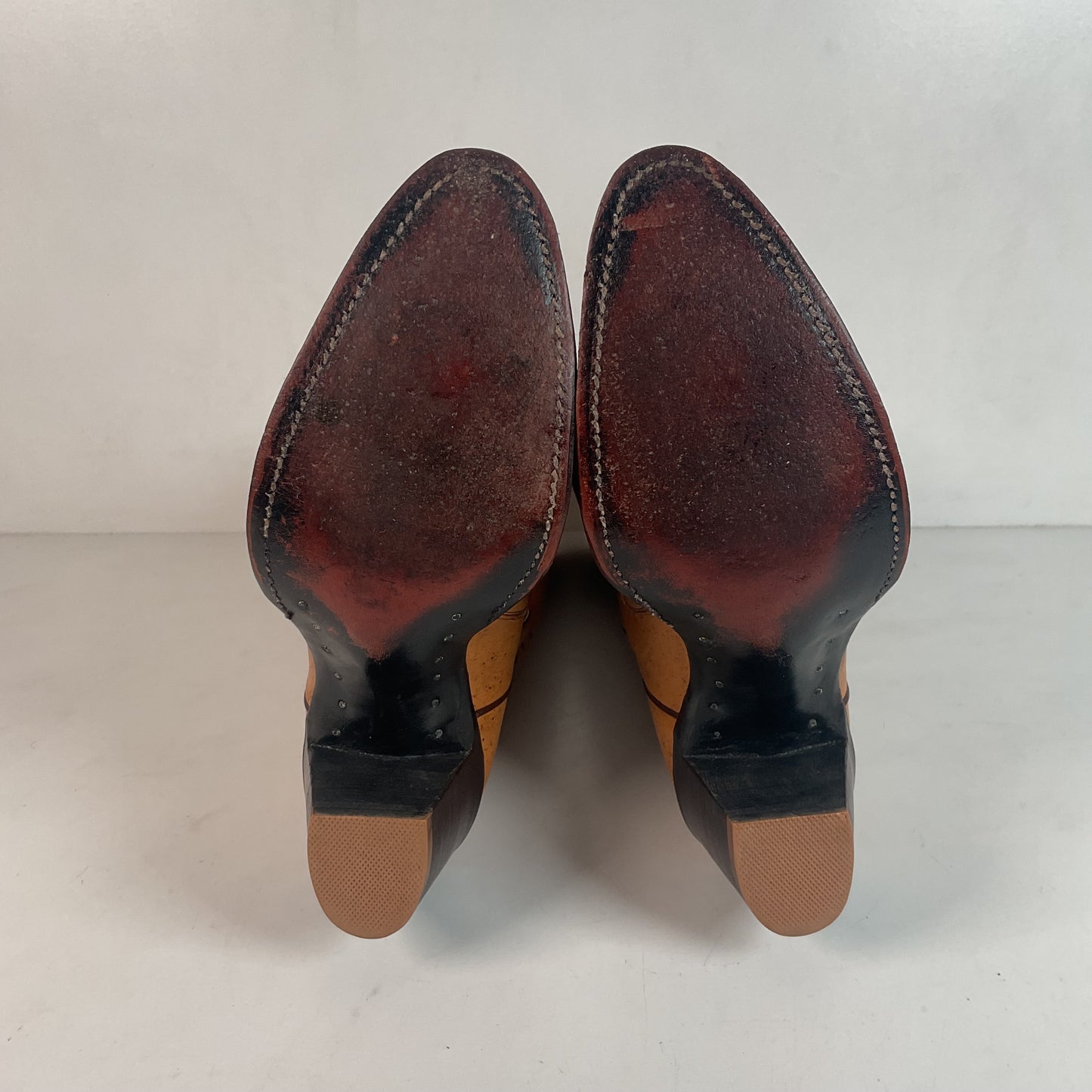 Vintage Justin Tall Cowgirl Boots 8 A Stitched Leaf Tooled Overlay