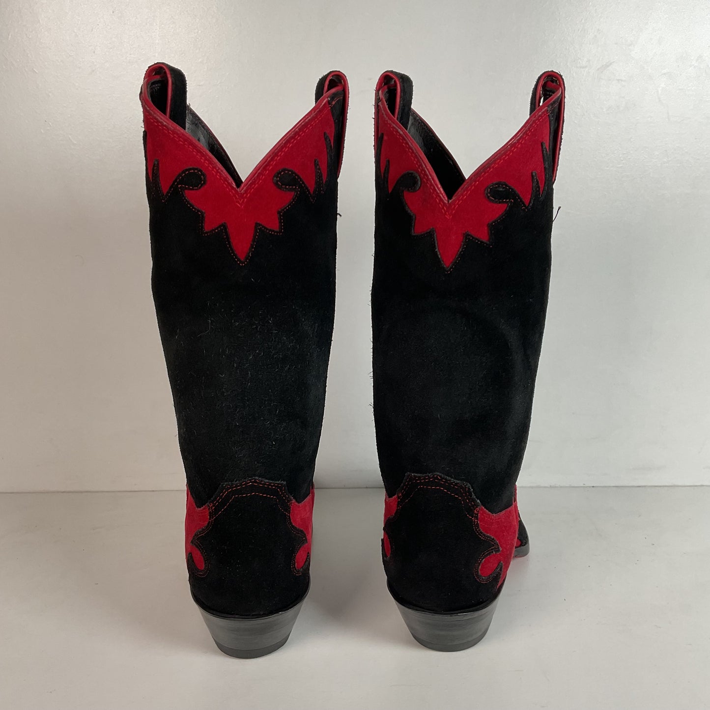 Vintage Justin Rough Out Suede Cowgirl Boots 8 B USA Tooled Overlay Recrafted