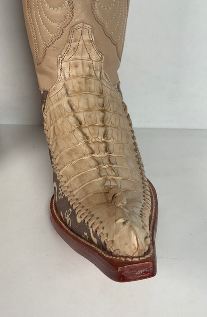 Los Altos Caiman Crocodile Boots | Exotic | Pointy Toe | Cream | Men’s 9 EE