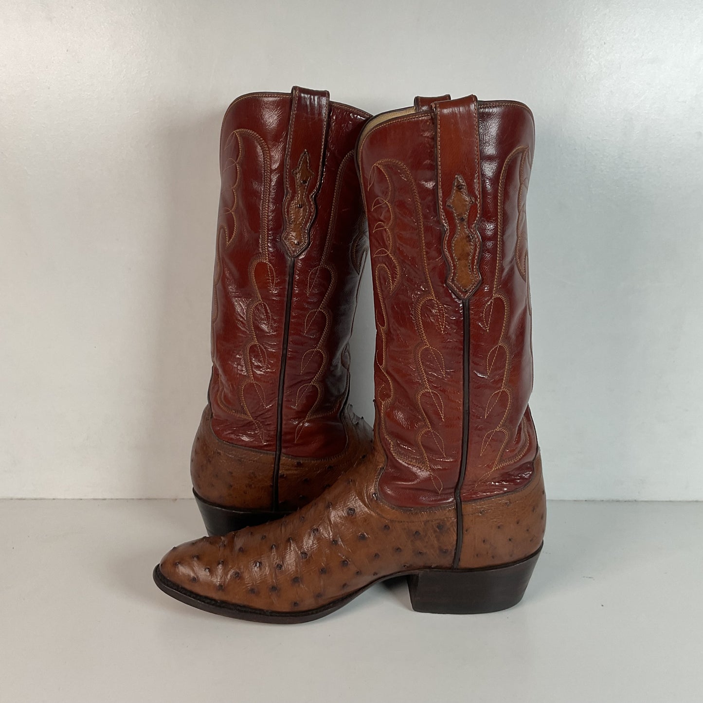 Vintage TO Stanley Kango Tobacco Ostrich Quill Cowboy Boots 10.5 D USA Made Exotic