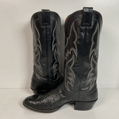 Vintage Nocona Black Boa Snakeskin Cowboy Boots 9 D Old Black Label Back Cut