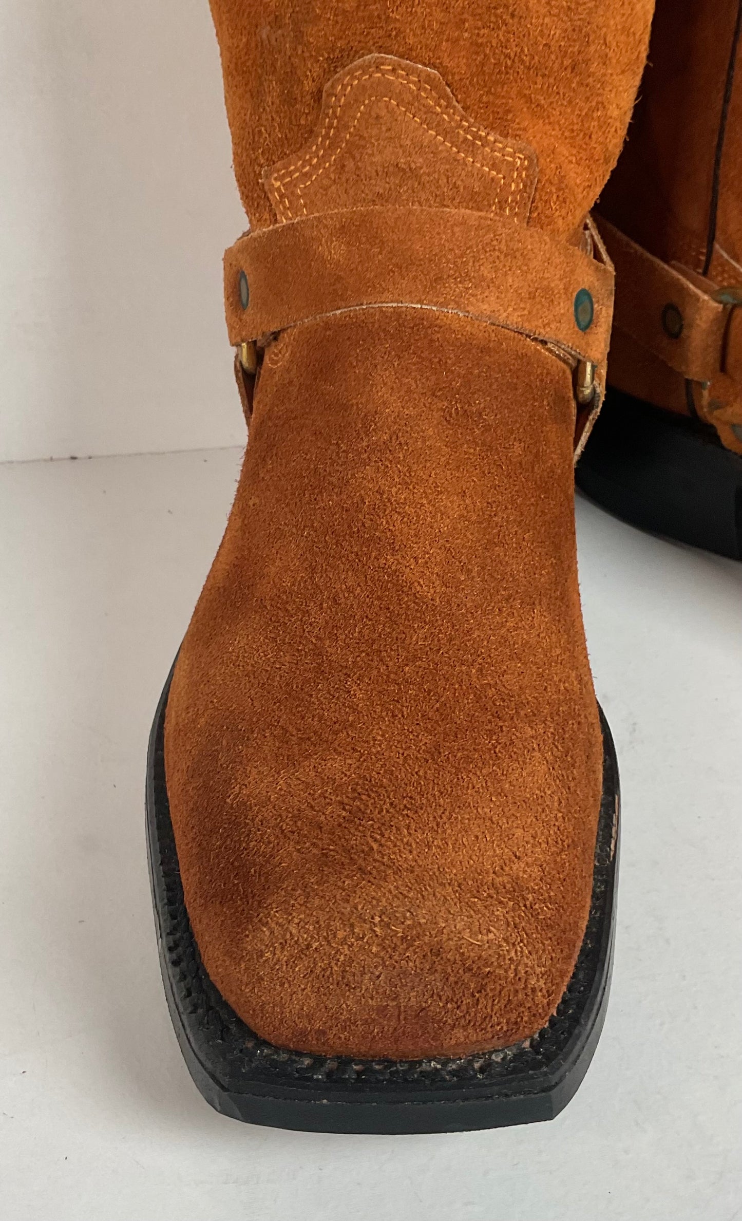 1970s Texas Suede Harness Boots 9 D USA Made Rough Out