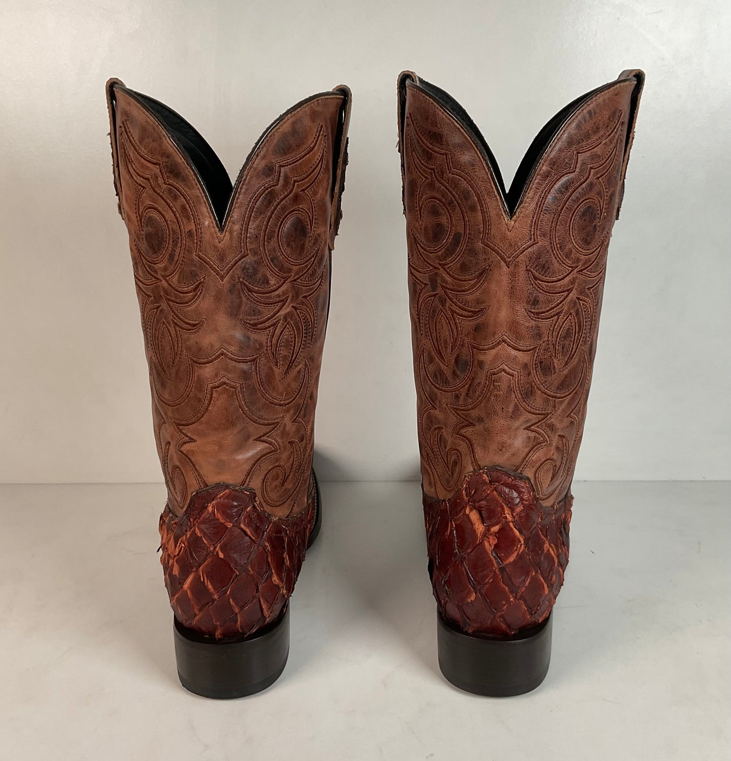 J. B. Dillon Exotic Pirarucu Cowboy Boots 11 EE Big Bass Square Toe