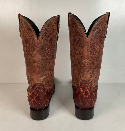 J. B. Dillon Exotic Pirarucu Cowboy Boots 11 EE Big Bass Square Toe