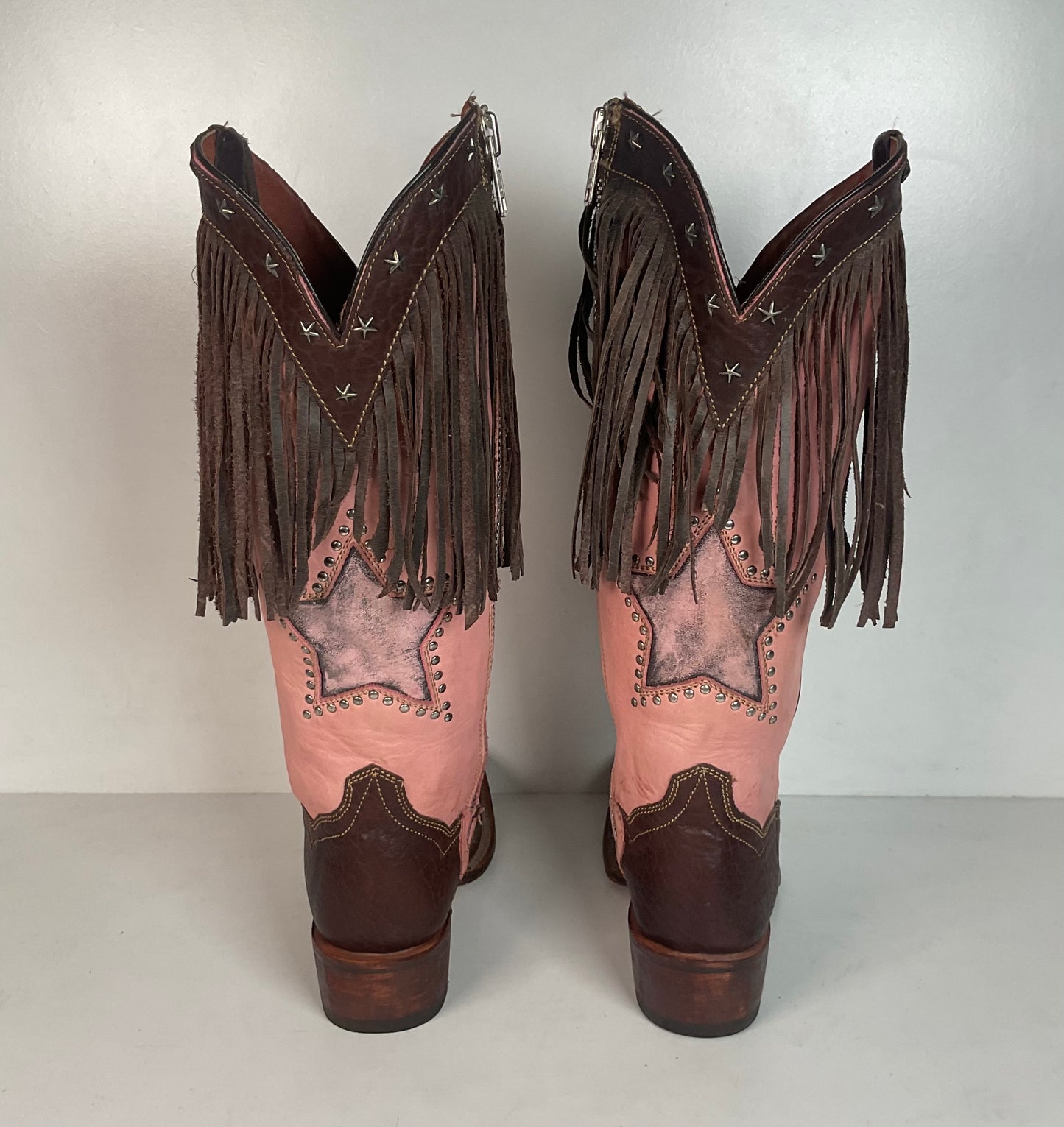 Dan Post 16” Fringe Cowgirl Boots 7.5 M Square Toe Star Inlay
