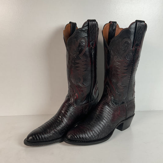 Lucchese 2000 Teju Lizard Cowgirl Boots | Black Cherry | USA Made | 7.5 B