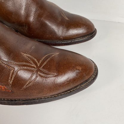 Vintage Dan Post Tall Tulip Cowgirl Boots 7.5 C Tooled Snakeskin Overlay