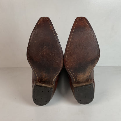 1940s Pee Wee Cowboy Boots Men’s 7 D Spiderweb Inlay Cloth Pull Thrashed