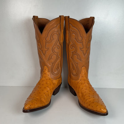 Custom Full Ostrich Quill Cowboy Boots 10 E Butterscotch Exotic
