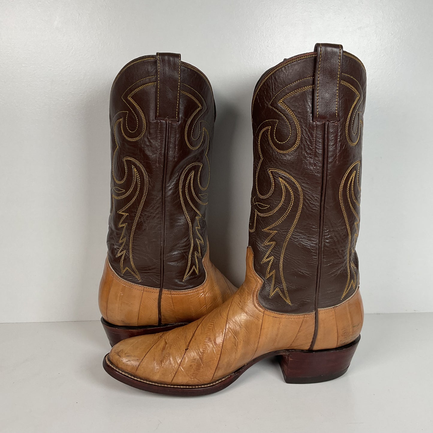 Vintage Eel Skin Cowboy Boots | Exotic | Butterscotch | Narrow | Men’s 11.5 B