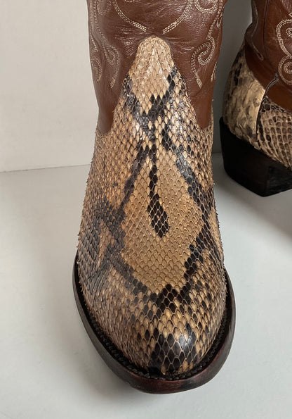 Vintage Longhorn Cowboy Boots | Python Snakeskin | Tooled Overlays | Men’s 9 D