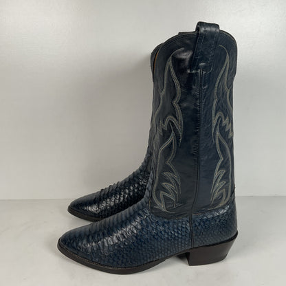 Vintage Nocona Python Snakeskin Cowboy Boots | USA Made | Royal Blue | 9 EE