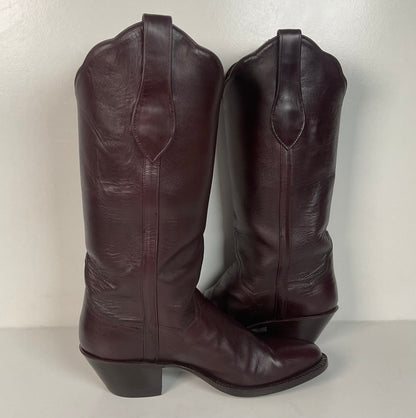 Vintage J. B. Hill Burgundy Calf Cowgirl Boots | Silver Concho Custom | 6.5 B